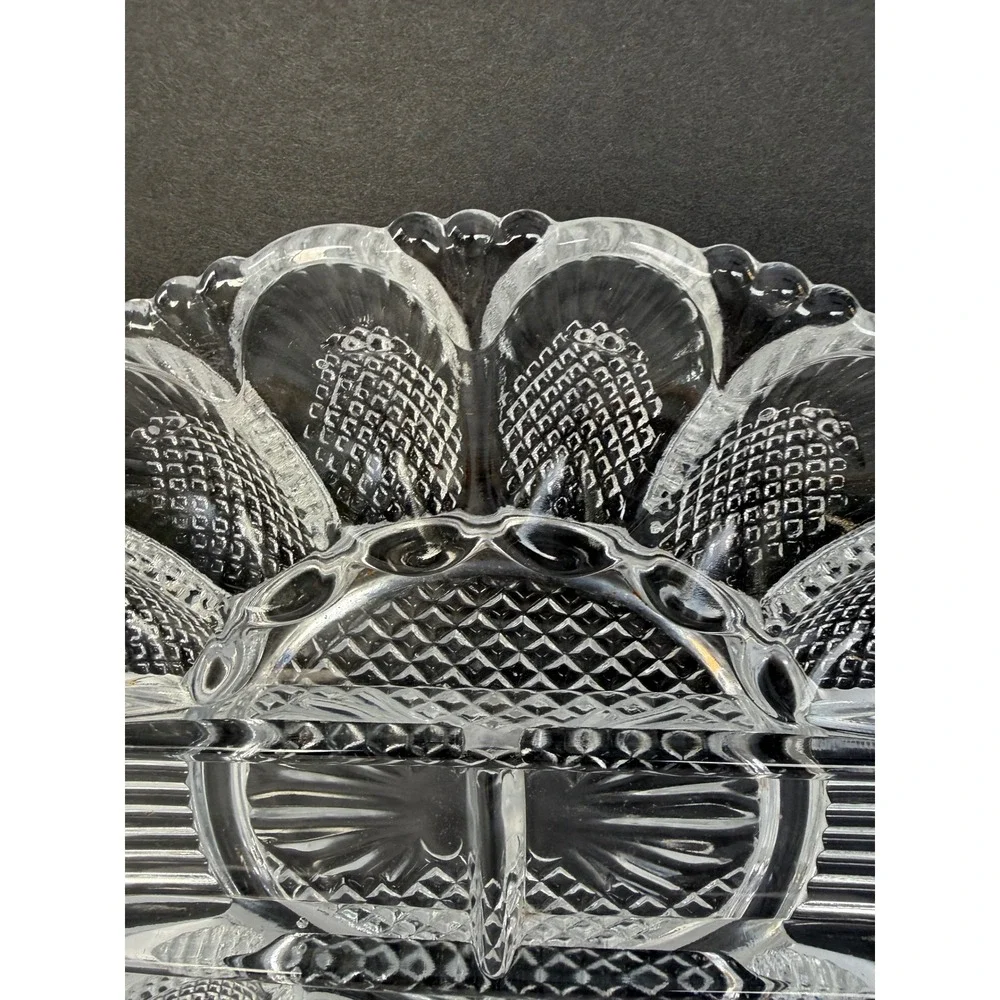 Vintage Clear Pressed Glass Deviled Egg Platter Sunburst Serving Tray